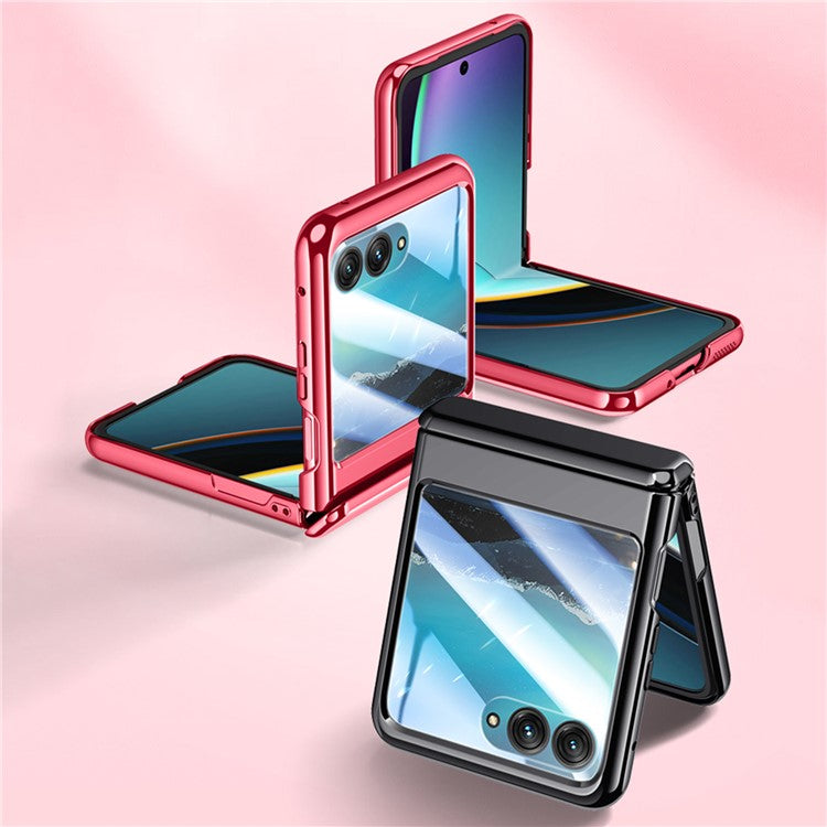 For Motorola Razr 40 Ultra 5G Clear Case Hinge Electroplating PC Phone Cover with Rear Small Screen Protector - Blue