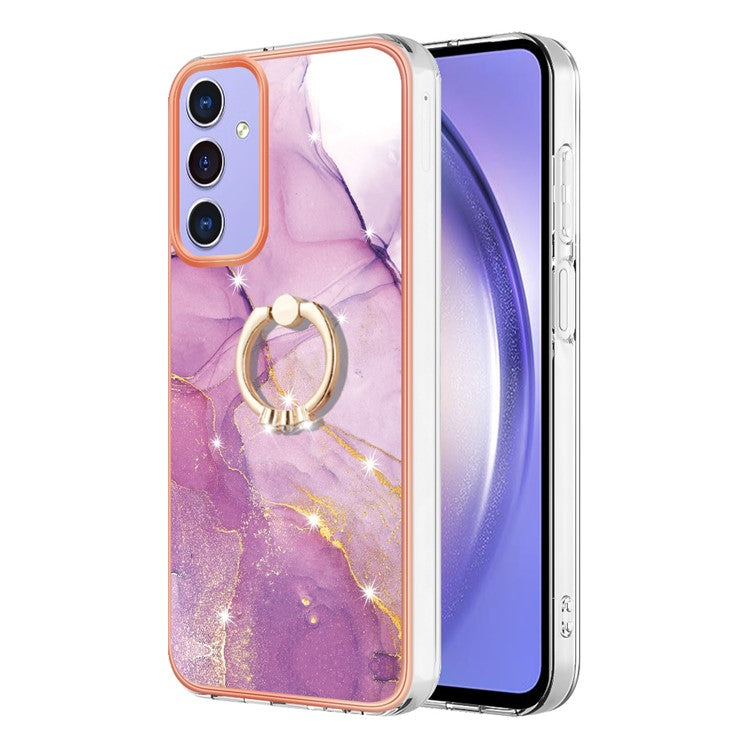 YB IMD Series-10 For Samsung Galaxy A15 5G TPU Phone Case Marble Pattern Kickstand Cover - Purple 001