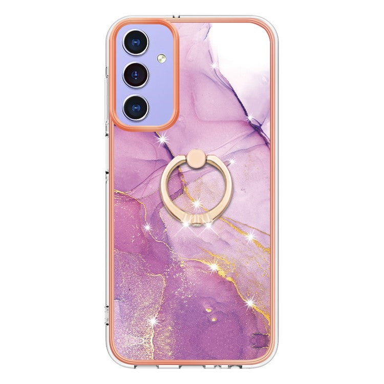 YB IMD Series-10 For Samsung Galaxy A15 5G TPU Phone Case Marble Pattern Kickstand Cover - Purple 001