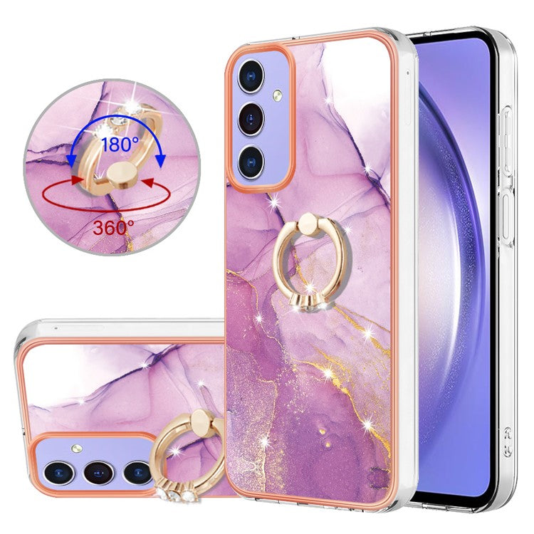 YB IMD Series-10 For Samsung Galaxy A15 5G TPU Phone Case Marble Pattern Kickstand Cover - Purple 001