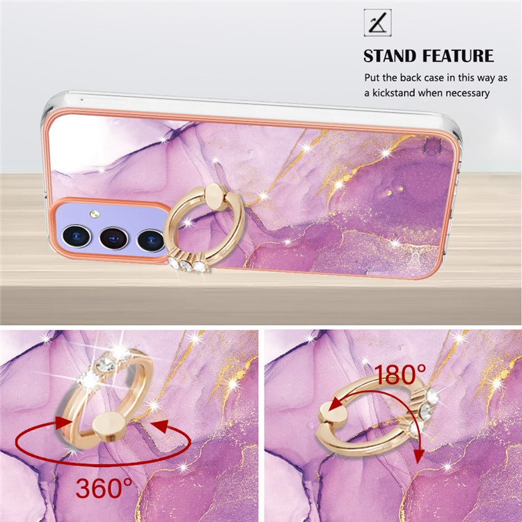 YB IMD Series-10 For Samsung Galaxy A15 5G TPU Phone Case Marble Pattern Kickstand Cover - Purple 001
