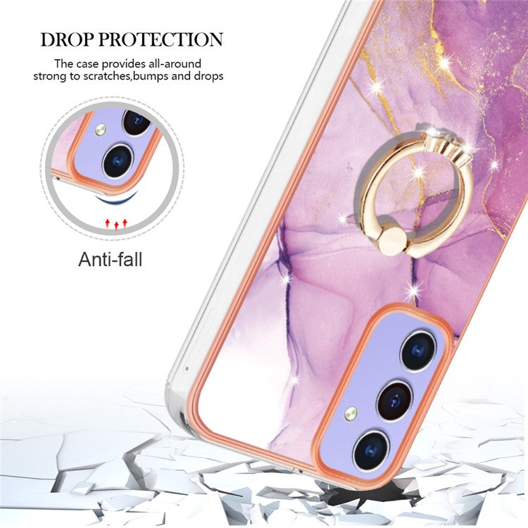 YB IMD Series-10 For Samsung Galaxy A15 5G TPU Phone Case Marble Pattern Kickstand Cover - Purple 001