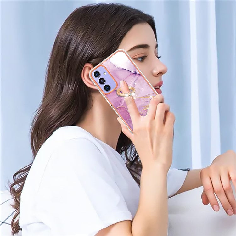 YB IMD Series-10 For Samsung Galaxy A15 5G TPU Phone Case Marble Pattern Kickstand Cover - Purple 001
