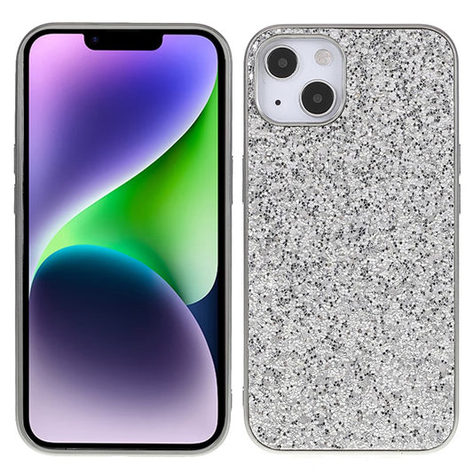 For iPhone 14 Plus Case Electroplating Frame Glitter Sequins Phone Cover - Silver