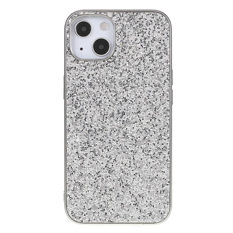 For iPhone 14 Plus Case Electroplating Frame Glitter Sequins Phone Cover - Silver