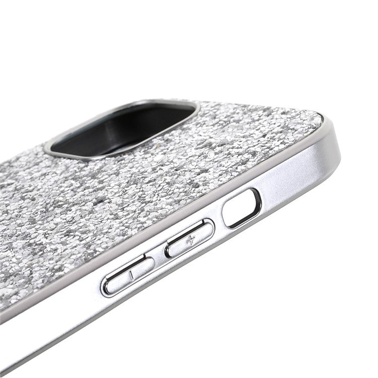 For iPhone 14 Plus Case Electroplating Frame Glitter Sequins Phone Cover - Silver