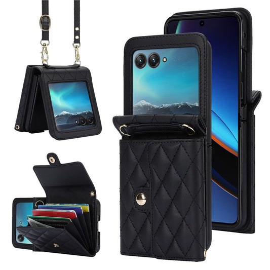 For Motorola Razr 40 Ultra 5G Card Slots Case PU Leather+PC Crossbody Phone Cover - Black