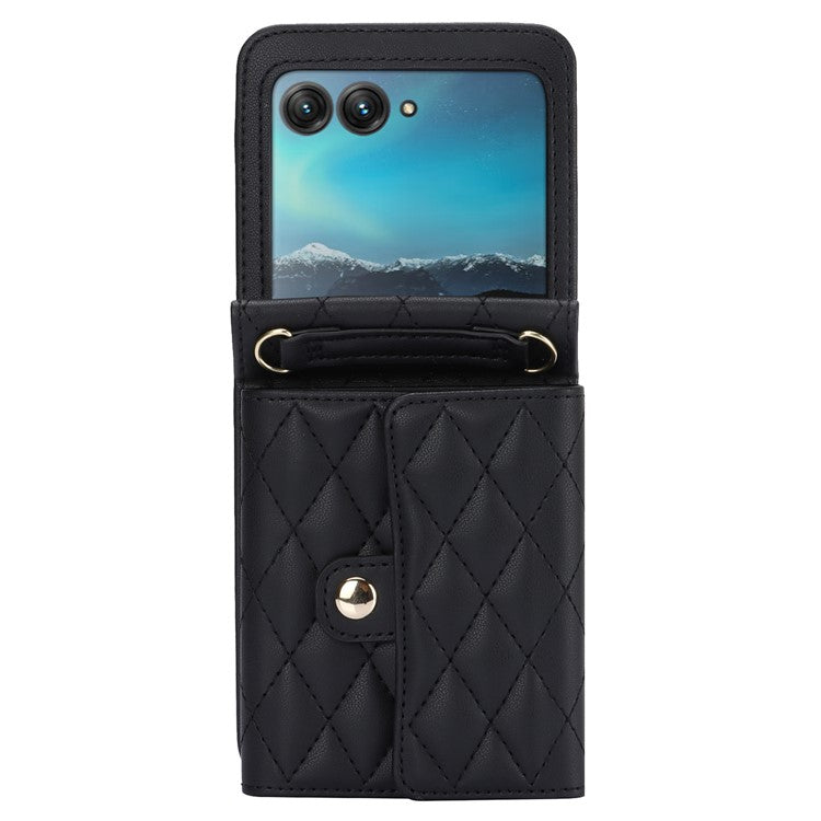 For Motorola Razr 40 Ultra 5G Card Slots Case PU Leather+PC Crossbody Phone Cover - Black