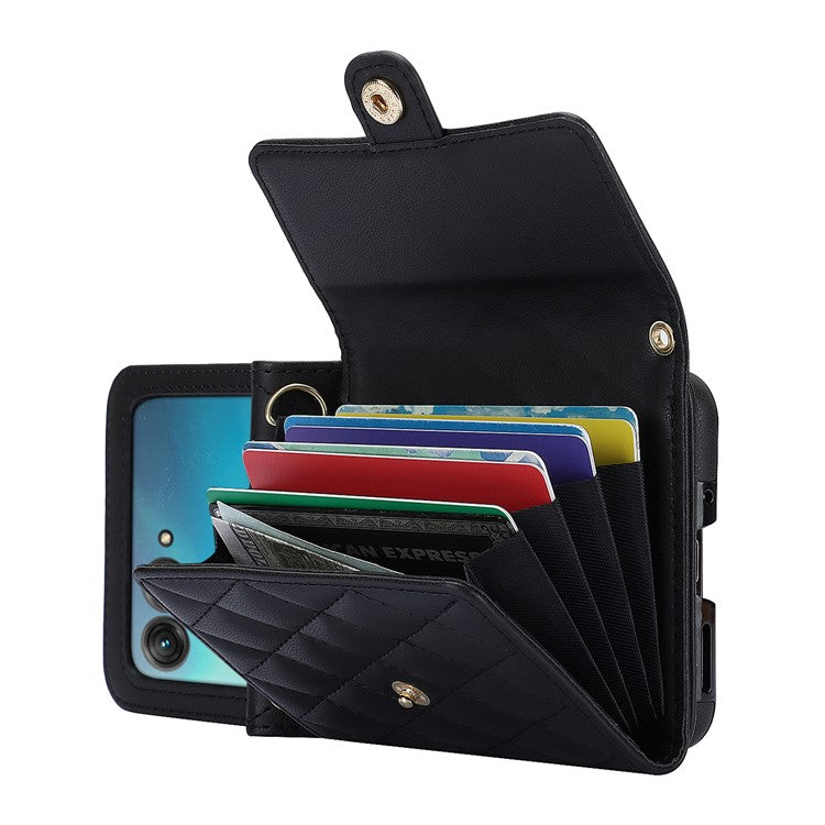 For Motorola Razr 40 Ultra 5G Card Slots Case PU Leather+PC Crossbody Phone Cover - Black