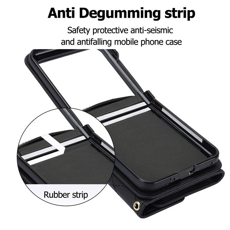 For Motorola Razr 40 Ultra 5G Card Slots Case PU Leather+PC Crossbody Phone Cover - Black