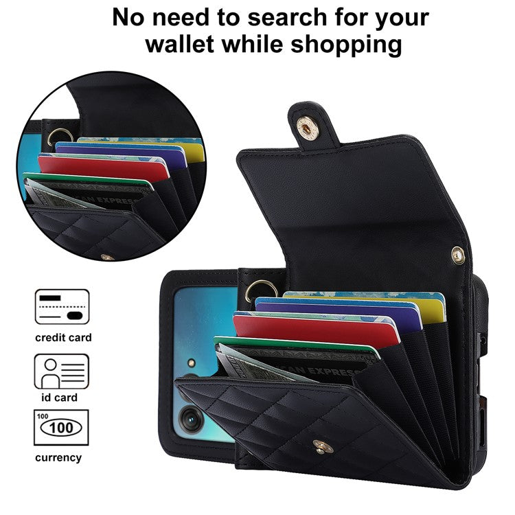 For Motorola Razr 40 Ultra 5G Card Slots Case PU Leather+PC Crossbody Phone Cover - Black
