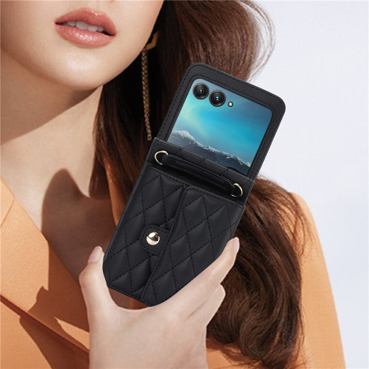 For Motorola Razr 40 Ultra 5G Card Slots Case PU Leather+PC Crossbody Phone Cover - Black
