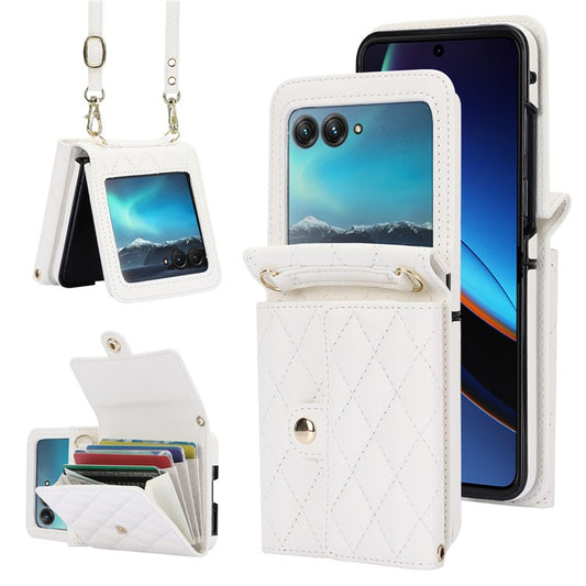 For Motorola Razr 40 Ultra 5G Card Slots Case PU Leather+PC Crossbody Phone Cover - White