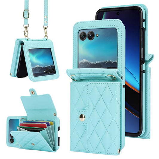 For Motorola Razr 40 Ultra 5G Card Slots Case PU Leather+PC Crossbody Phone Cover - Blue