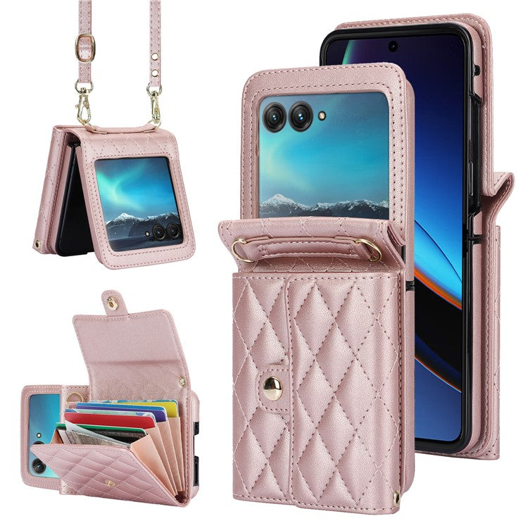 For Motorola Razr 40 Ultra 5G Card Slots Case PU Leather+PC Crossbody Phone Cover - Rose Gold