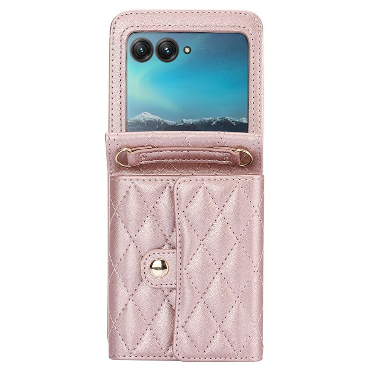 For Motorola Razr 40 Ultra 5G Card Slots Case PU Leather+PC Crossbody Phone Cover - Rose Gold