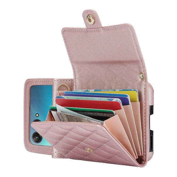 For Motorola Razr 40 Ultra 5G Card Slots Case PU Leather+PC Crossbody Phone Cover - Rose Gold