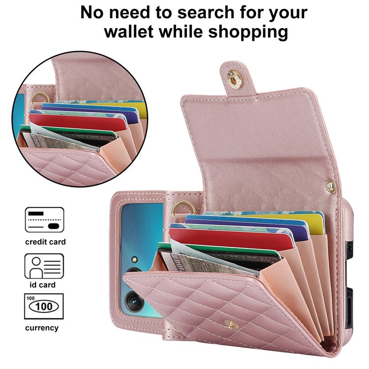 For Motorola Razr 40 Ultra 5G Card Slots Case PU Leather+PC Crossbody Phone Cover - Rose Gold