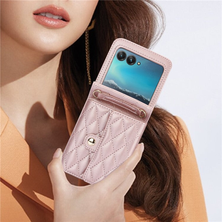 For Motorola Razr 40 Ultra 5G Card Slots Case PU Leather+PC Crossbody Phone Cover - Rose Gold