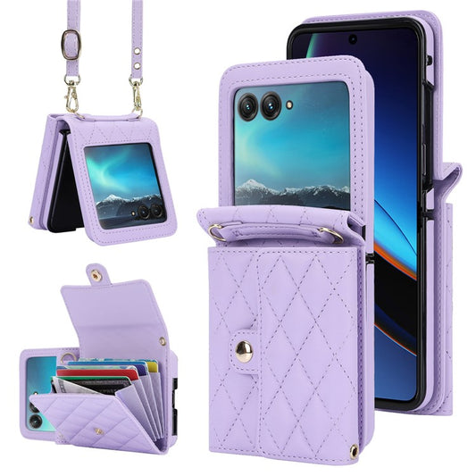 For Motorola Razr 40 Ultra 5G Card Slots Case PU Leather+PC Crossbody Phone Cover - Purple