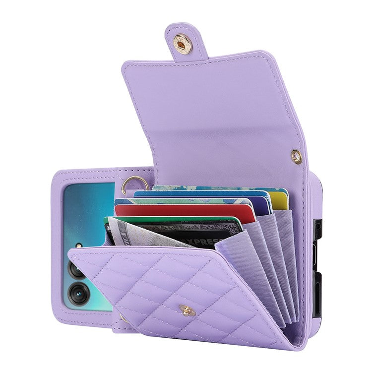 For Motorola Razr 40 Ultra 5G Card Slots Case PU Leather+PC Crossbody Phone Cover - Purple