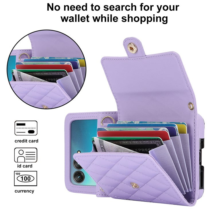 For Motorola Razr 40 Ultra 5G Card Slots Case PU Leather+PC Crossbody Phone Cover - Purple