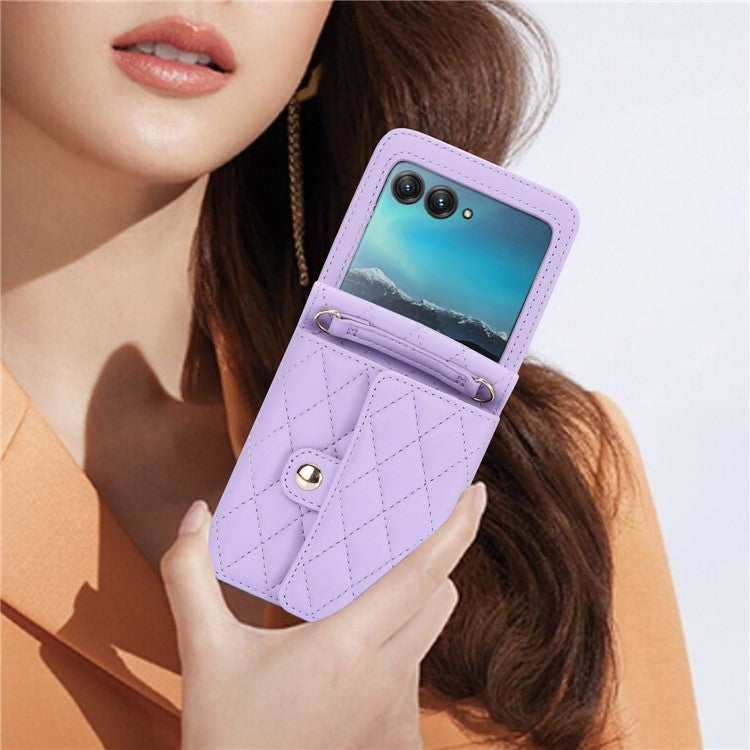 For Motorola Razr 40 Ultra 5G Card Slots Case PU Leather+PC Crossbody Phone Cover - Purple