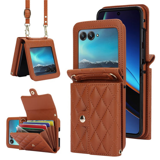 For Motorola Razr 40 Ultra 5G Card Slots Case PU Leather+PC Crossbody Phone Cover - Brown
