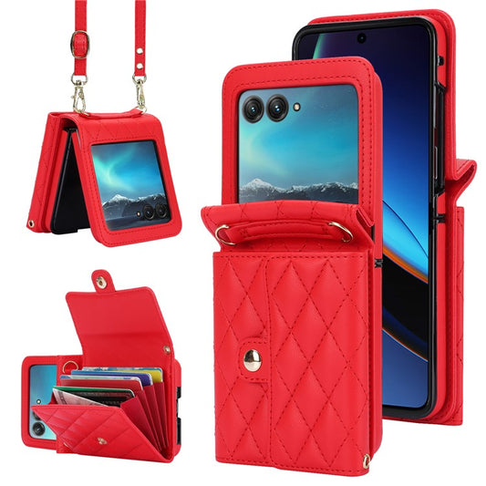 For Motorola Razr 40 Ultra 5G Card Slots Case PU Leather+PC Crossbody Phone Cover - Red