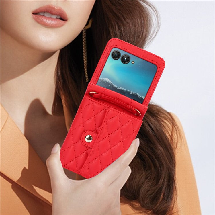 For Motorola Razr 40 Ultra 5G Card Slots Case PU Leather+PC Crossbody Phone Cover - Red