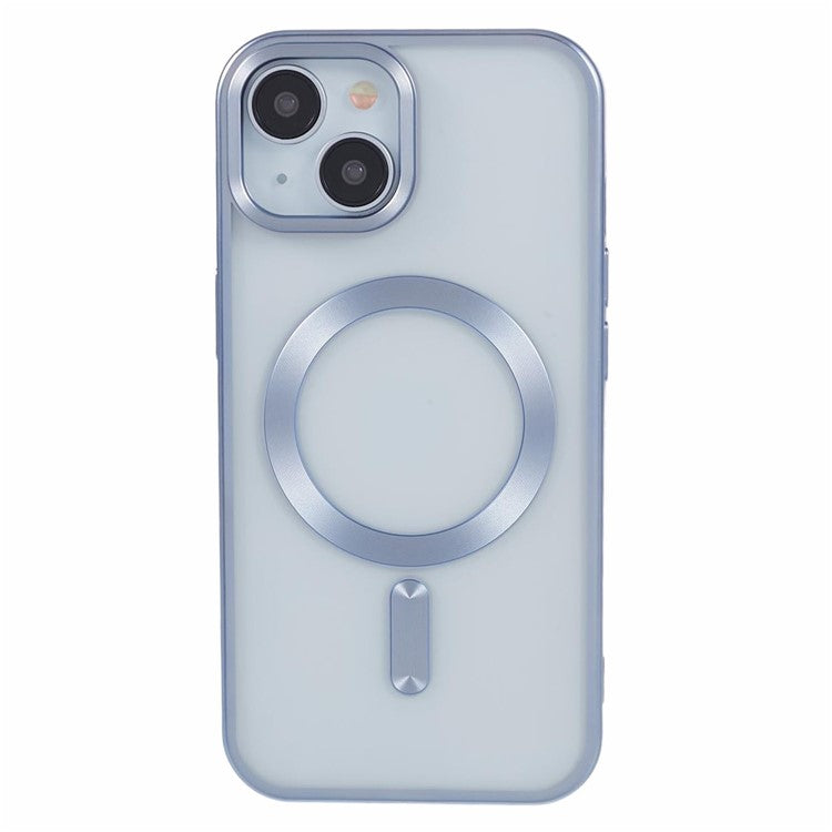 For iPhone 14 Plus Case Electroplating Matte Magnetic TPU Cover Compatible with MagSafe - Baby Blue