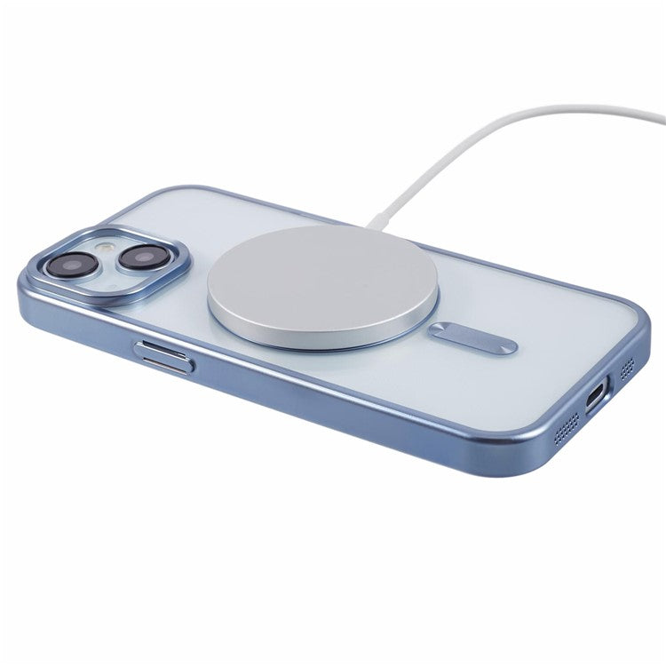 For iPhone 14 Plus Case Electroplating Matte Magnetic TPU Cover Compatible with MagSafe - Baby Blue