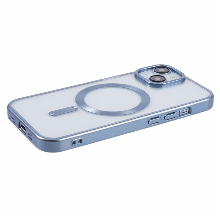 For iPhone 14 Plus Case Electroplating Matte Magnetic TPU Cover Compatible with MagSafe - Baby Blue