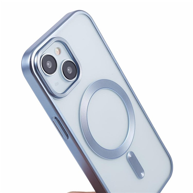 For iPhone 14 Plus Case Electroplating Matte Magnetic TPU Cover Compatible with MagSafe - Baby Blue