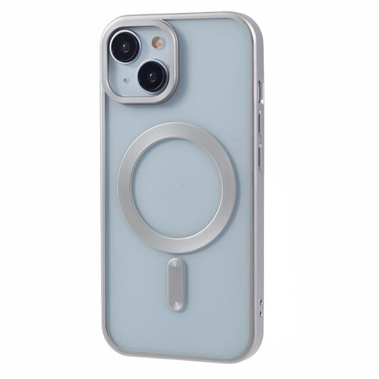For iPhone 14 Plus Case Electroplating Matte Magnetic TPU Cover Compatible with MagSafe - Silver