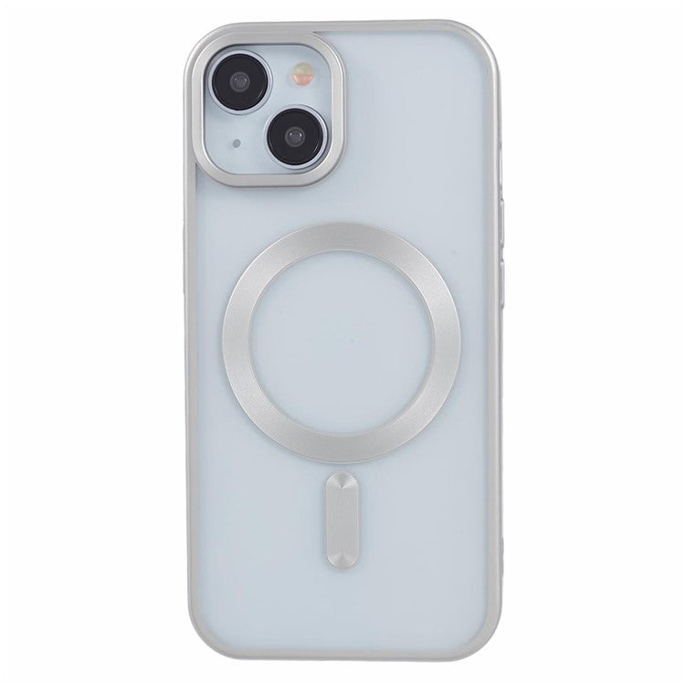 For iPhone 14 Plus Case Electroplating Matte Magnetic TPU Cover Compatible with MagSafe - Silver