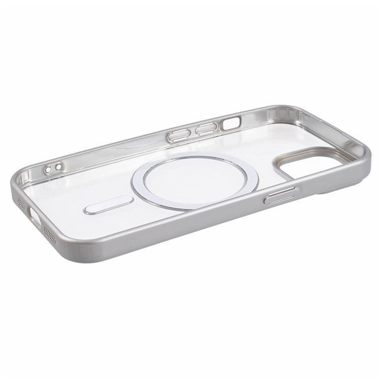 For iPhone 14 Plus Case Electroplating Matte Magnetic TPU Cover Compatible with MagSafe - Silver