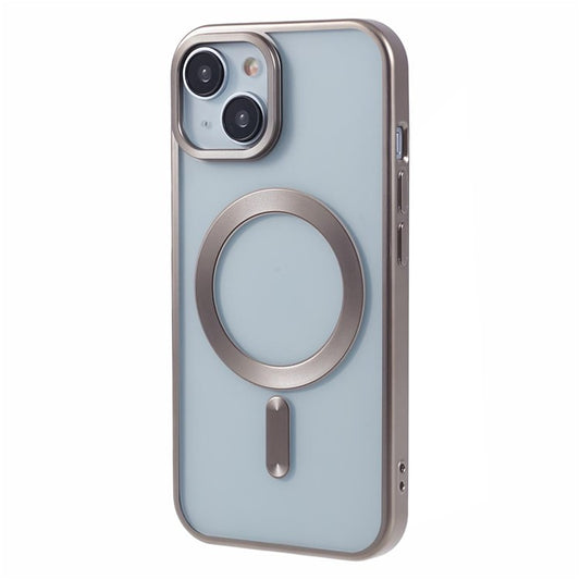 For iPhone 14 Plus Case Electroplating Matte Magnetic TPU Cover Compatible with MagSafe - Titanium Grey