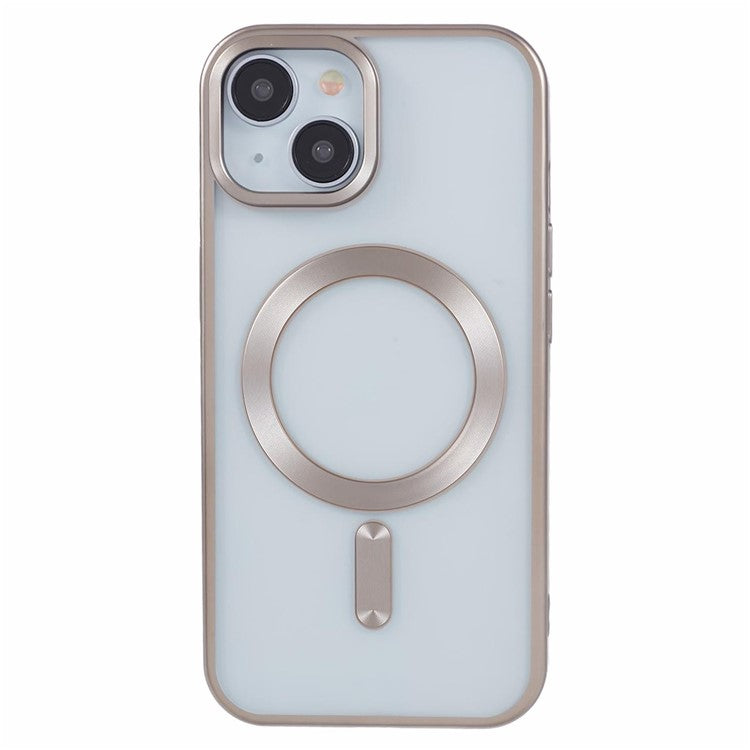 For iPhone 14 Plus Case Electroplating Matte Magnetic TPU Cover Compatible with MagSafe - Titanium Grey