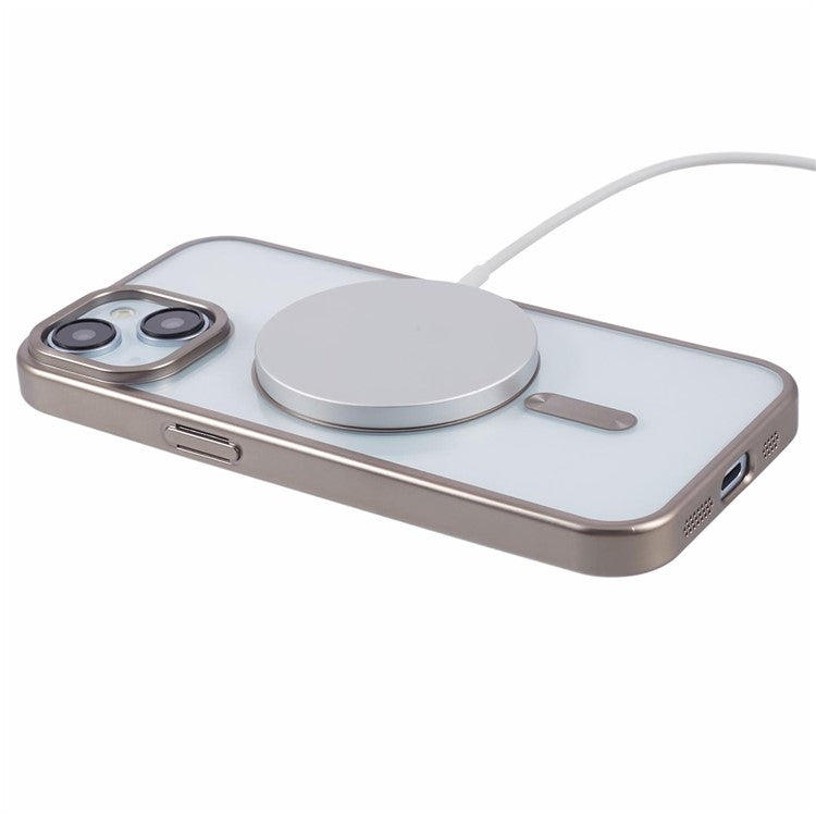 For iPhone 14 Plus Case Electroplating Matte Magnetic TPU Cover Compatible with MagSafe - Titanium Grey