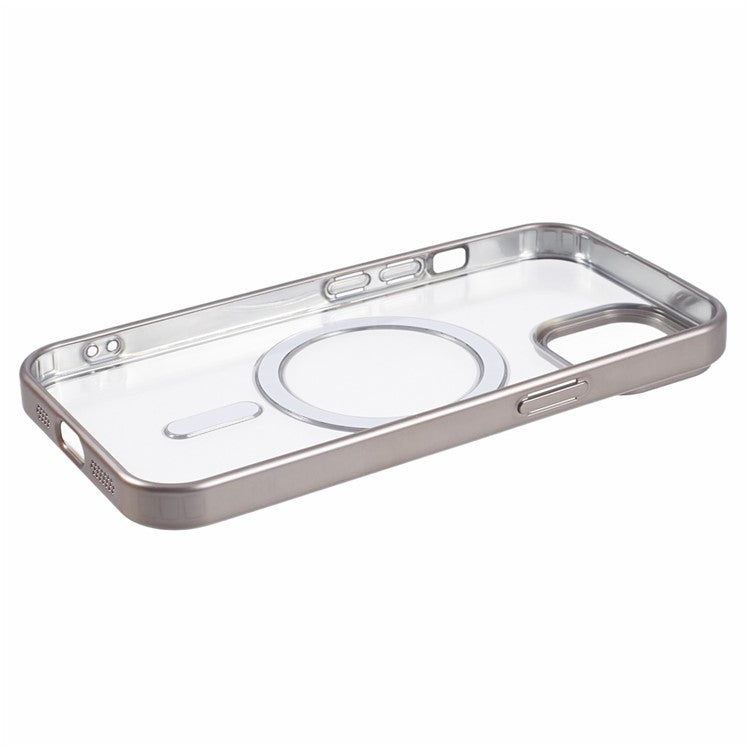 For iPhone 14 Plus Case Electroplating Matte Magnetic TPU Cover Compatible with MagSafe - Titanium Grey