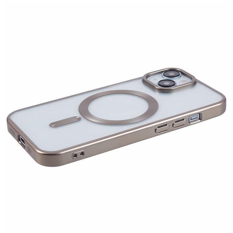 For iPhone 14 Plus Case Electroplating Matte Magnetic TPU Cover Compatible with MagSafe - Titanium Grey