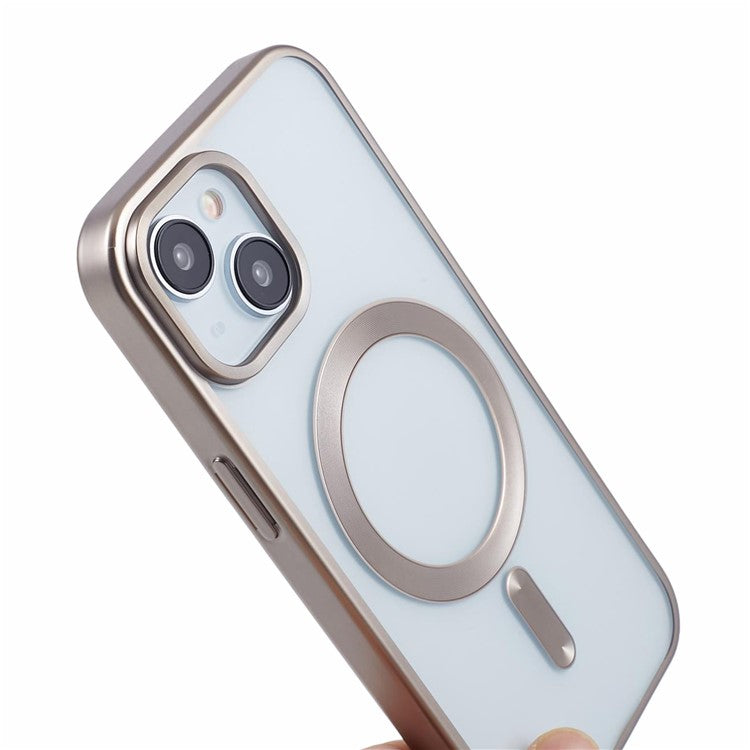 For iPhone 14 Plus Case Electroplating Matte Magnetic TPU Cover Compatible with MagSafe - Titanium Grey