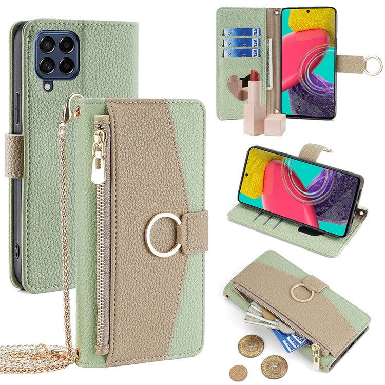 For Samsung Galaxy M53 5G Case Zipper Pocket Crossbody Phone Wallet Cover - Green