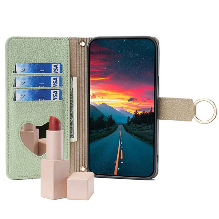 For Motorola Moto G73 5G Case Zipper Pocket Leather Phone Wallet Stand with Shoulder Strap - Green