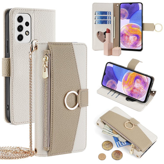 For Samsung Galaxy A23 5G (Global Version)  /  A23 4G Leather Case Phone Cover Stand Wallet with Strap - White