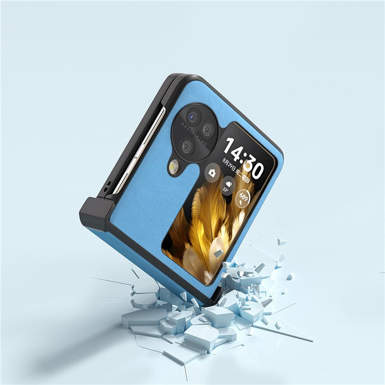 ABEEL For Oppo Find N3 Flip 5G Phone Case Hinge Protection Textured PU Leather Cover - Sky Blue
