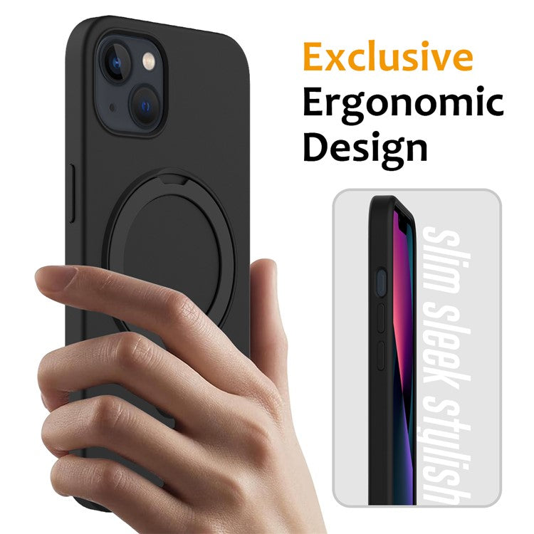 For iPhone 14 Magnetic Case Ring Holder Kickstand Cover Compatible with MagSafe - Black