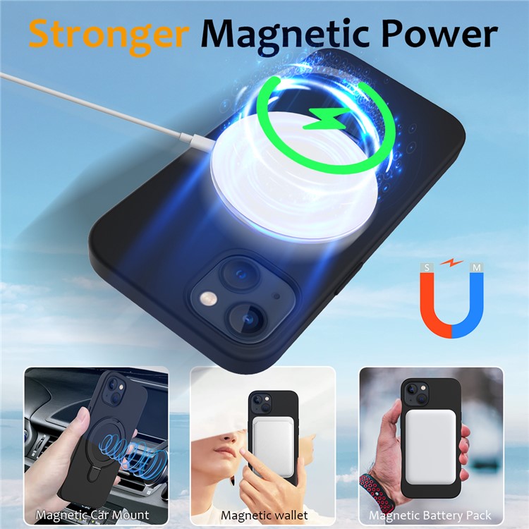 For iPhone 14 Magnetic Case Ring Holder Kickstand Cover Compatible with MagSafe - Black