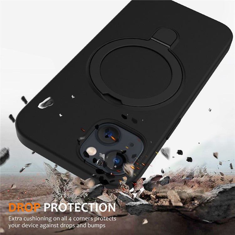 For iPhone 14 Magnetic Case Ring Holder Kickstand Cover Compatible with MagSafe - Black